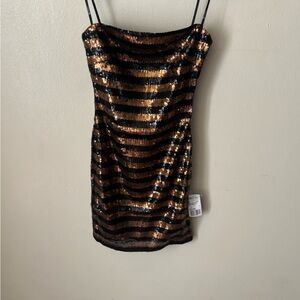 Forever 21 Black and Brinze Sequin Striped Dress.